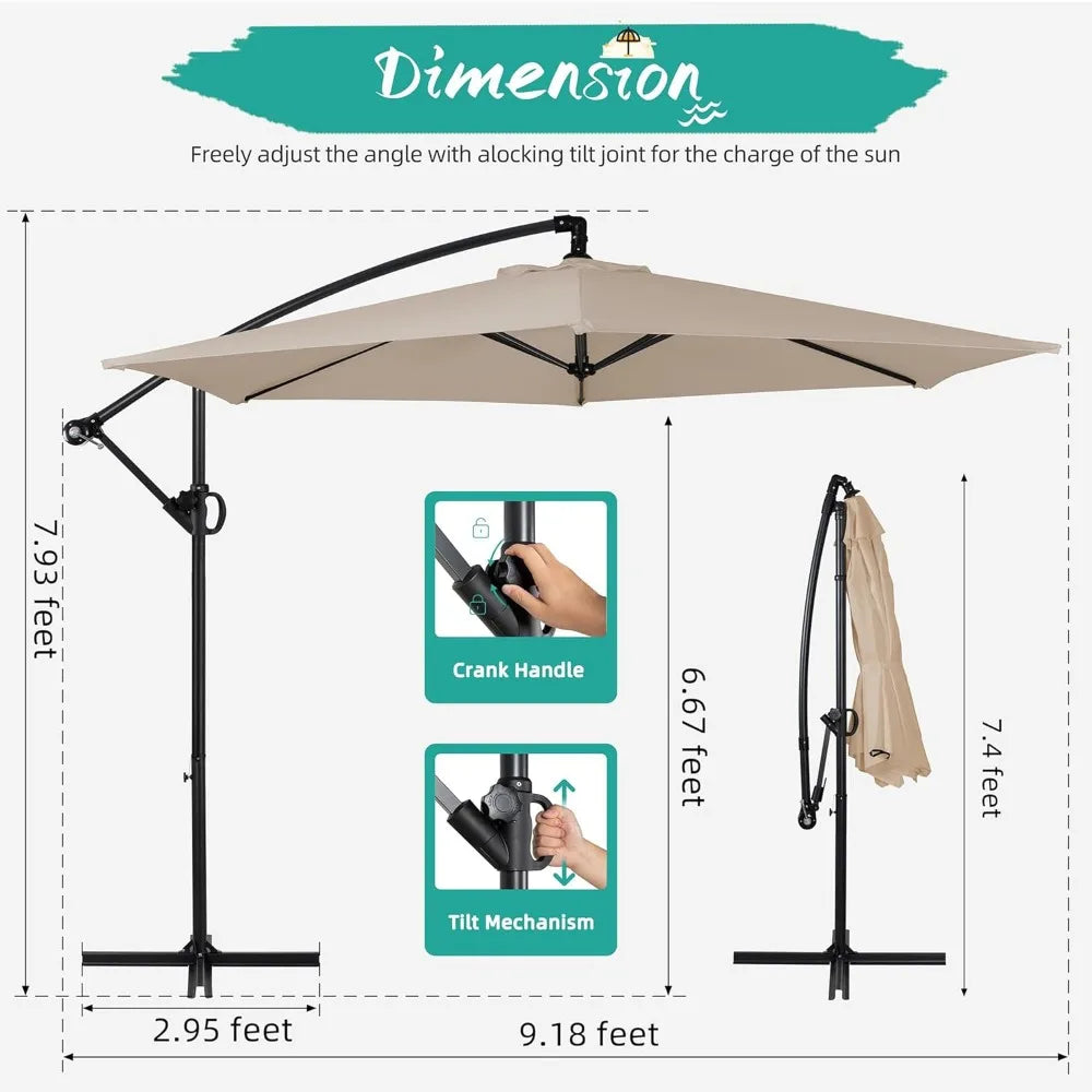 Patio Offset Umbrella with Easy Tilt Adjustment Canopy