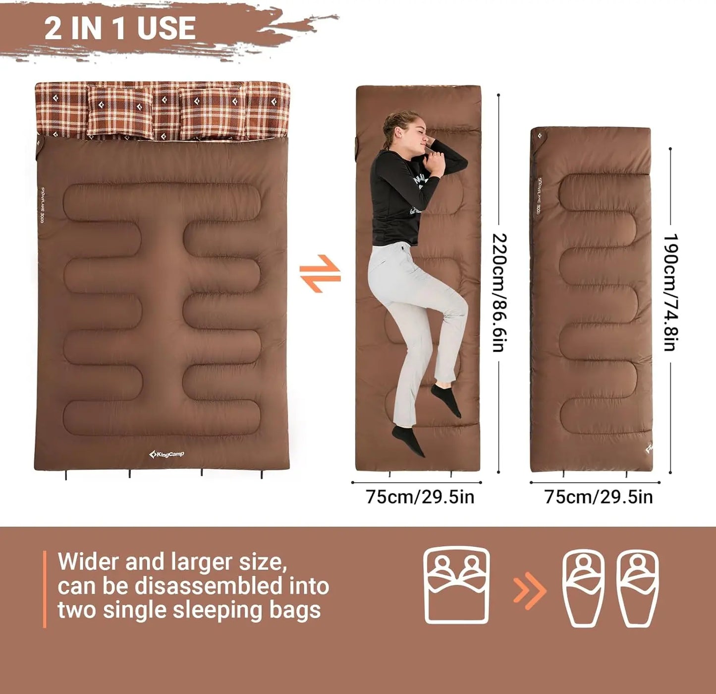 KQueen Size 2 Person Double Sleeping Bags