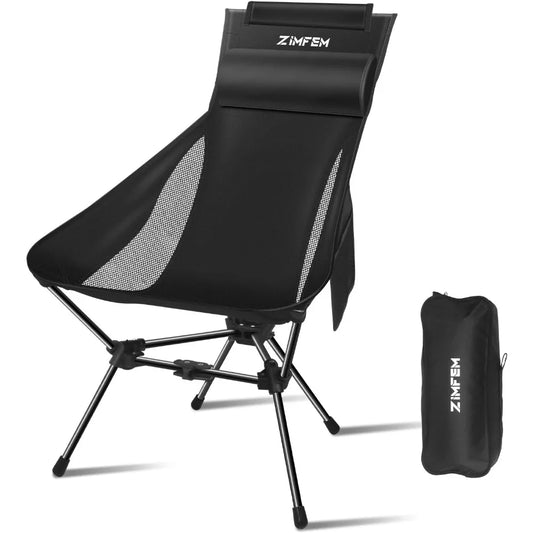 Portable Camping Chair with Headrest and Storage bag