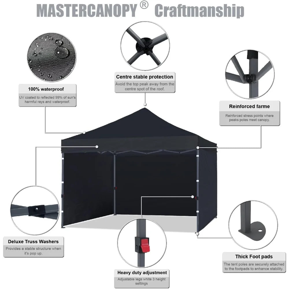 Heavy Duty Pop-up Canopy Tent With Sidewalls (10x10 Black)