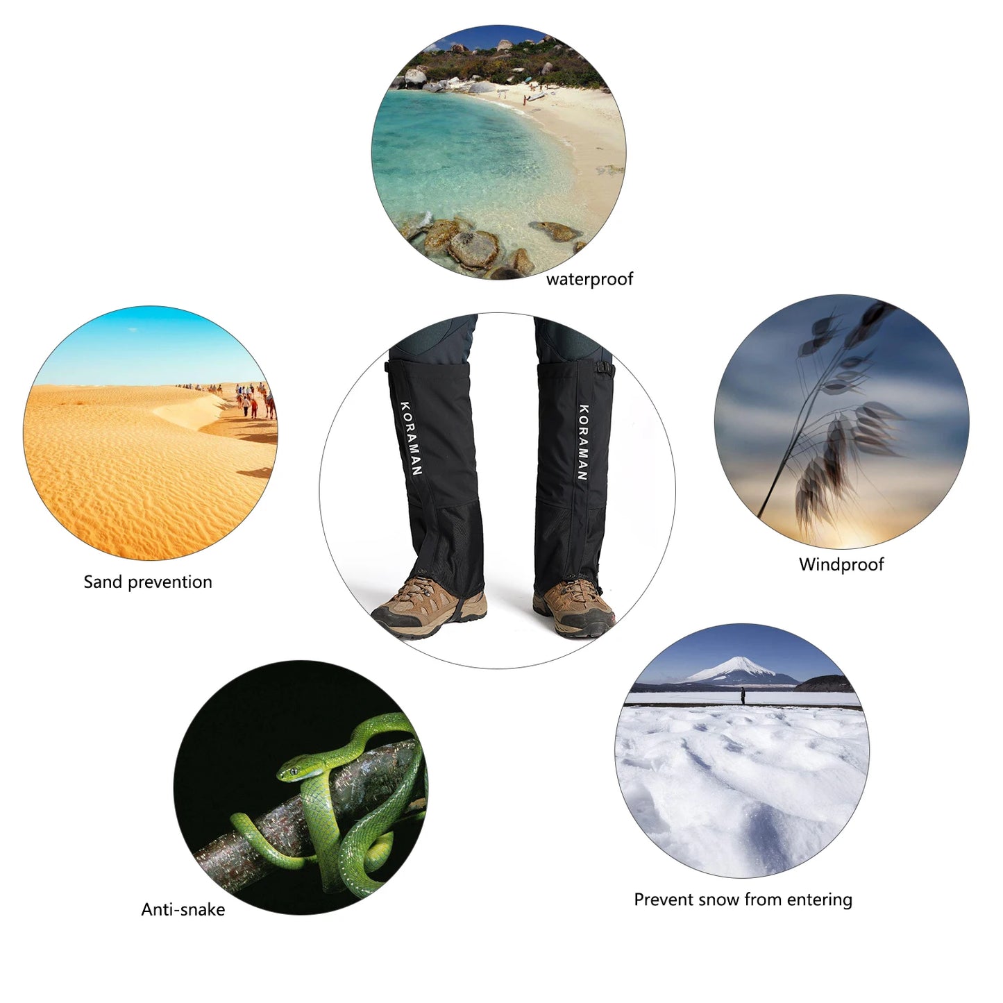 KORAMAN 600d Waterproof Anti-Tear Nylon Gaiters