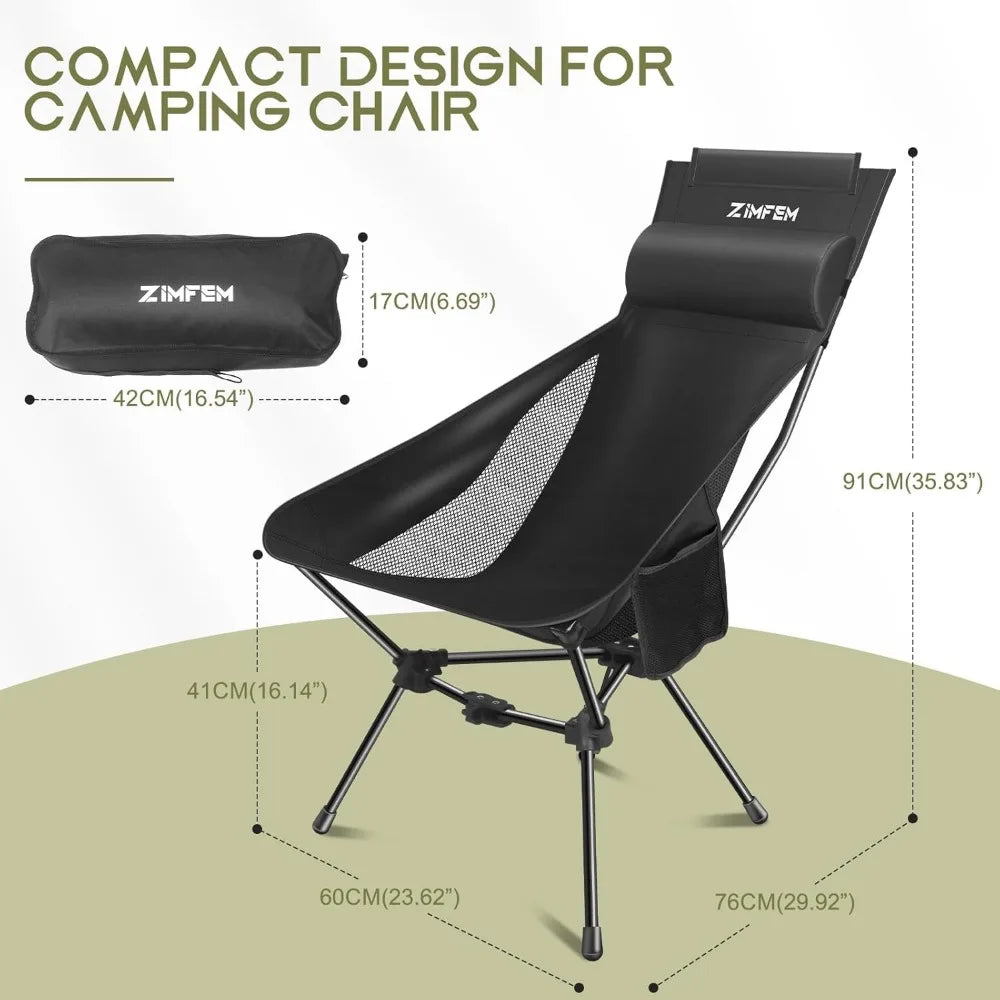 Portable Camping Chair with Headrest and Storage bag