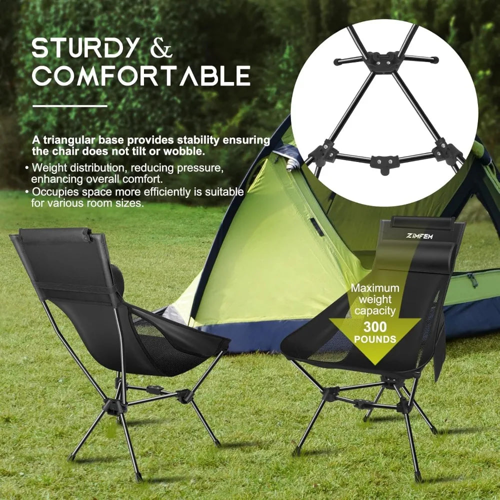 Portable Camping Chair with Headrest and Storage bag