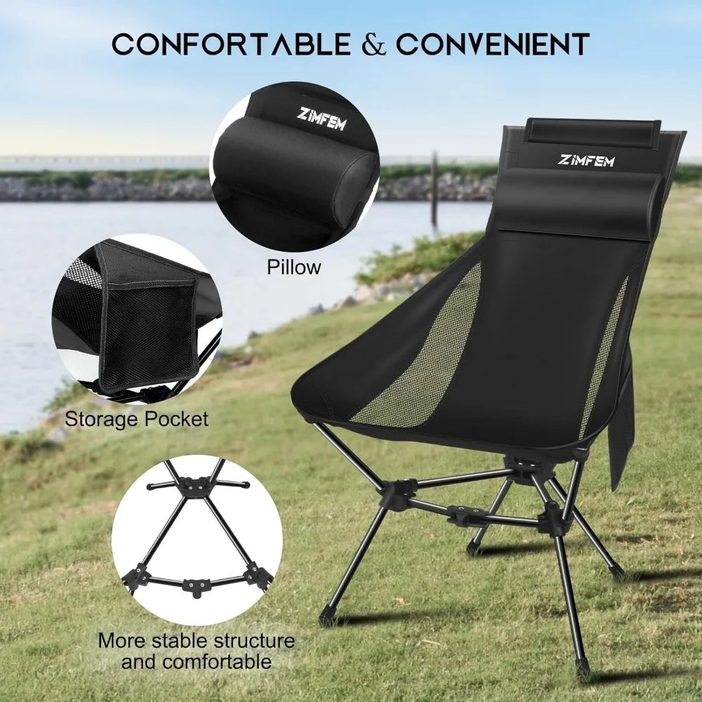 Portable Camping Chair with Headrest and Storage bag